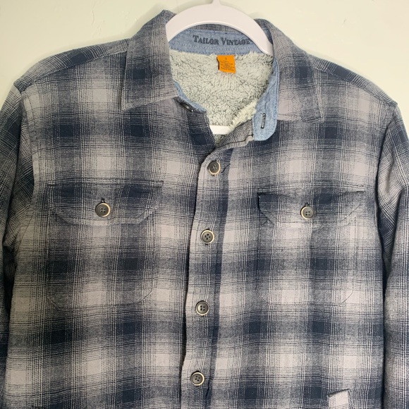 Tailor Vintage Plaid Flannel Shirt Jacket with Plush Sherpa Lining Size Small - Picture 4 of 11